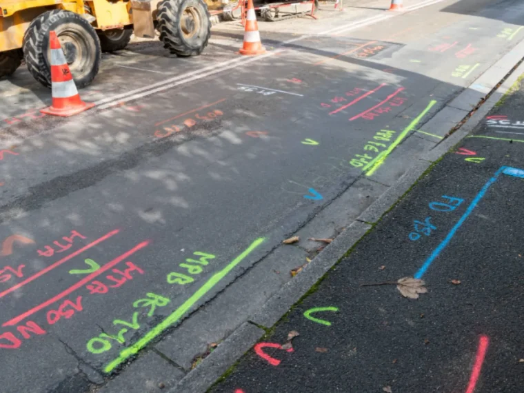 Une rue avec un marquage piquetage de visible