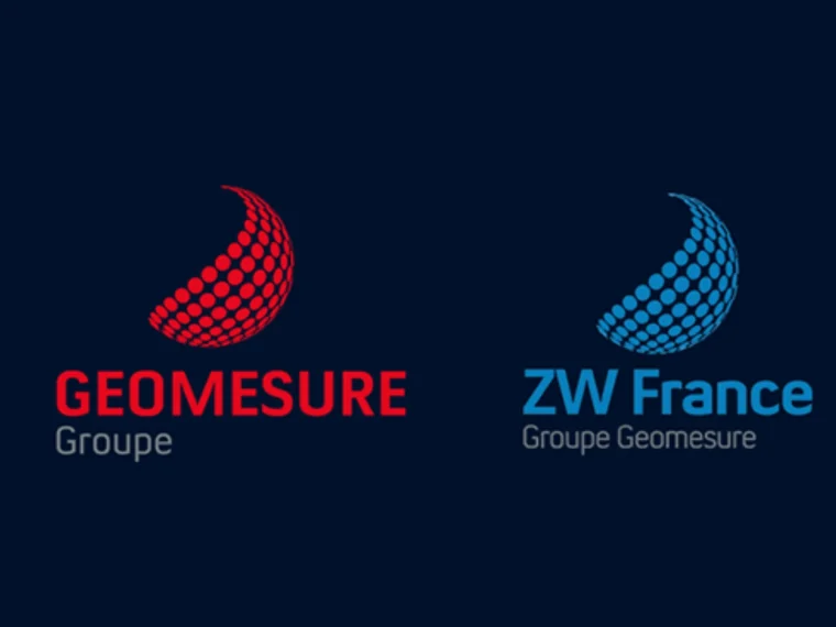 Les logos de Geomesure et ZW France sur un fond bleu foncé