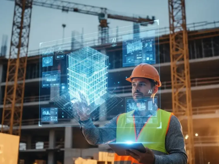 Un homme sur un chantier qui visualise numériquement un plan 3D